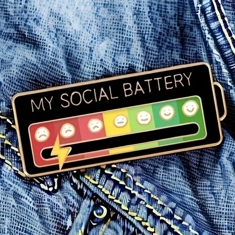 3/$25 “My Social Battery” With Movable Sliding Scale Pin Badge Brooch Unisex